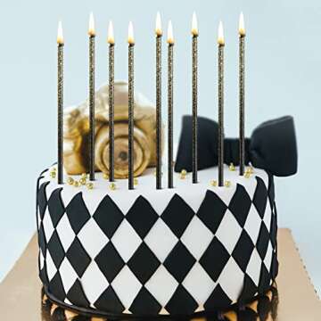 Elegant 12 Black Gold Metallic Birthday Cake Candles