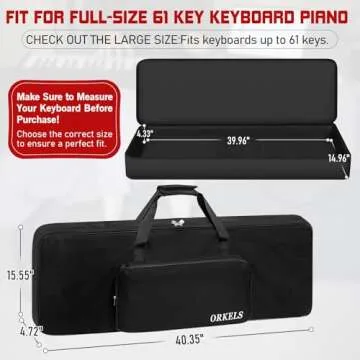 ORKELS Piano Keyboard Case - Durable, Lightweight Gig Bag for 61-Key Keyboards