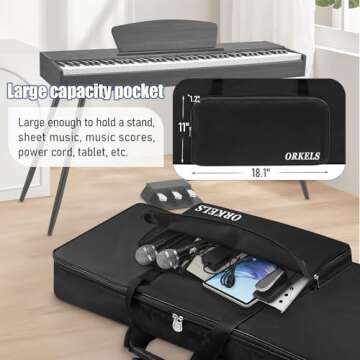 ORKELS Piano Keyboard Case for 61-Key Keyboards - Padded & Waterproof