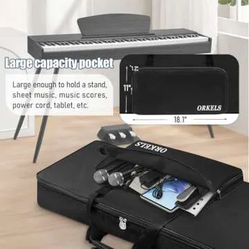 ORKELS Piano Keyboard Case for 61-Key Keyboards - Padded & Waterproof