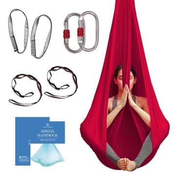 aum active Aerial Yoga Hammock - Durable Aerial Silk with Extension Straps, Carabiners, and Pose Gui...