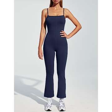 AUTOMET One Piece Jumpsuits for Women Tummy Control Flare Rompers Sexy Spaghetti Straps Bodycon Wide Leg Pants Bodysuit Onesie Summer Workout Outfits Fashion Trendy 2024