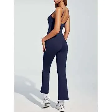 AUTOMET One Piece Jumpsuits for Women Tummy Control Flare Rompers Sexy Spaghetti Straps Bodycon Wide Leg Pants Bodysuit Onesie Summer Workout Outfits Fashion Trendy 2024