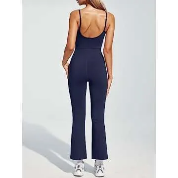 AUTOMET One Piece Jumpsuits for Women Tummy Control Flare Rompers Sexy Spaghetti Straps Bodycon Wide Leg Pants Bodysuit Onesie Summer Workout Outfits Fashion Trendy 2024
