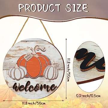 Boao Thanksgiving Welcome Sign for Front Door Hello Pumpkin Wood Sign Autumn Harvest Door Hanger Fal...
