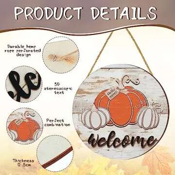 Boao Thanksgiving Welcome Sign for Front Door Hello Pumpkin Wood Sign Autumn Harvest Door Hanger Fall Farmhouse Decor Hanging Porch Sign Rustic Outdoor Plaque Wall Art Thanksgiving Decoration for Home