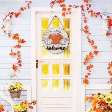 Boao Thanksgiving Welcome Sign for Front Door Hello Pumpkin Wood Sign Autumn Harvest Door Hanger Fall Farmhouse Decor Hanging Porch Sign Rustic Outdoor Plaque Wall Art Thanksgiving Decoration for Home