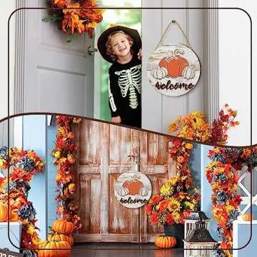 Boao Thanksgiving Welcome Sign for Front Door Hello Pumpkin Wood Sign Autumn Harvest Door Hanger Fall Farmhouse Decor Hanging Porch Sign Rustic Outdoor Plaque Wall Art Thanksgiving Decoration for Home