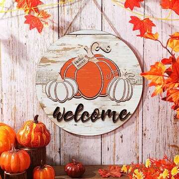 Boao Thanksgiving Welcome Sign for Front Door Hello Pumpkin Wood Sign Autumn Harvest Door Hanger Fall Farmhouse Decor Hanging Porch Sign Rustic Outdoor Plaque Wall Art Thanksgiving Decoration for Home