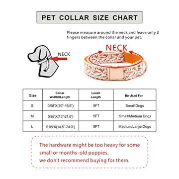 LEKAIGO Dog Collar and Leash Set, Cotton Lace Handmade 4-5 FT Adjustable Comfortable Unique Collars ...
