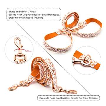 LEKAIGO Dog Collar and Leash Set, Cotton Lace Handmade 4-5 FT Adjustable Comfortable Unique Collars and Leashes for Small Medium Large Dogs