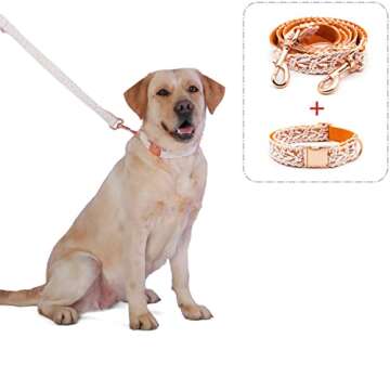 LEKAIGO Dog Collar and Leash Set, Cotton Lace Handmade 4-5 FT Adjustable Comfortable Unique Collars and Leashes for Small Medium Large Dogs