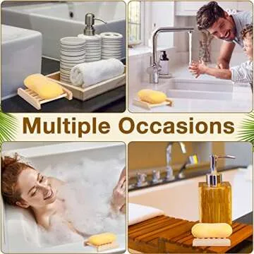 Amyhill 70 Pcs Bamboo Wood Soap Dish Bulk Bathroom Wooden Soap Holder Savers for Bar Self Draining Dishes Hand Craft Tray, 3.3 x 3.3 x 0.67 Inch (Wood Color)