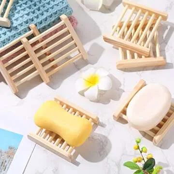 Amyhill 70 Pcs Bamboo Wood Soap Dish Bulk Bathroom Wooden Soap Holder Savers for Bar Self Draining Dishes Hand Craft Tray, 3.3 x 3.3 x 0.67 Inch (Wood Color)
