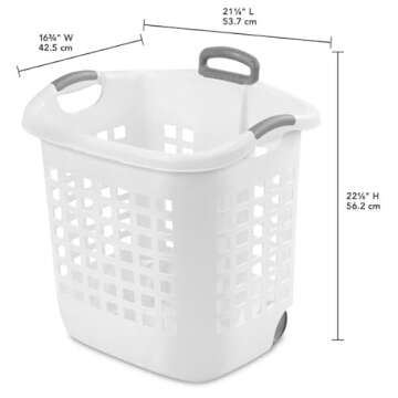 Laundry Hamper Portable White 62 Liter with Retractable Handle & Gliding Wheels Made in USA