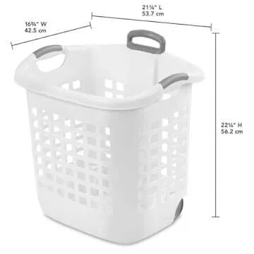 Laundry Hamper Portable White 62 Liter with Retractable Handle & Gliding Wheels Made in USA
