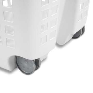 Laundry Hamper Portable White 62 Liter with Retractable Handle & Gliding Wheels Made in USA