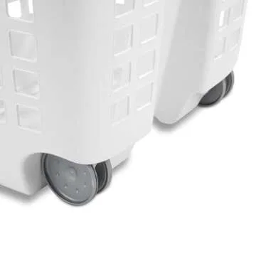 Laundry Hamper Portable White 62 Liter with Retractable Handle & Gliding Wheels Made in USA