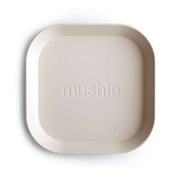 mushie Square Dinnerware Plates for Kids | Made in Denmark, Set of 2 (Ivory)
