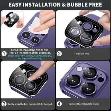 Hoerrye for iPhone 14 Pro Max & 14 Pro Camera Lens Protector - Easy Install, Case-Friendly, Ultra-Thin, Military-Grade Protection for Clear Photos - Deep Purple