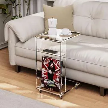Clear Acrylic Side Table on Lockable Wheels - Versatile and Modern for Any Space