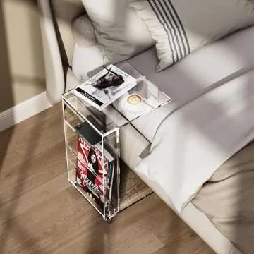 Clear Acrylic Side Table with Wheels for Small Spaces