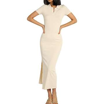 Chic Ribbed Short Sleeve Bodycon Dress with Side Slit