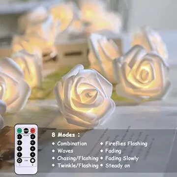 15 ft White Rose Fairy String Lights with Remote
