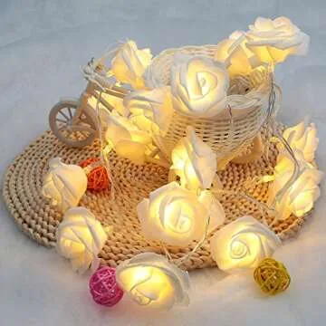 15 ft White Rose Fairy String Lights with Remote
