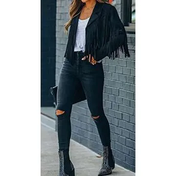 Trendy Cropped Faux Leather Fringe Jacket for Women