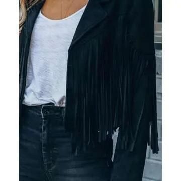 Trendy Cropped Faux Leather Fringe Jacket for Women