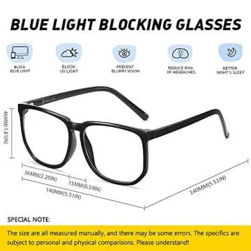 SHEEN KELLY Vintage Oversized Blue Light Blocking Glasses - Square Frame, Black/Tortoiseshell, Large Clear Lens