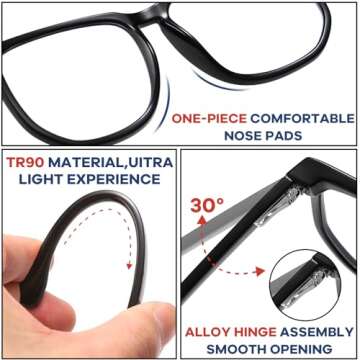 SHEEN KELLY Vintage Oversized Blue Light Blocking Glasses - Square Frame, Black/Tortoiseshell, Large Clear Lens