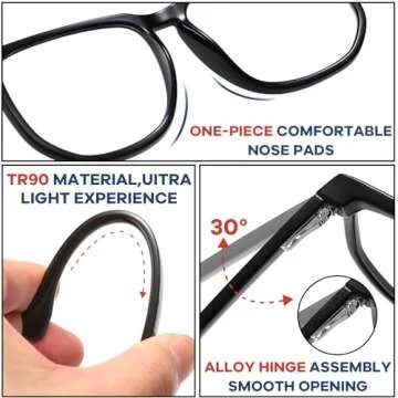 SHEEN KELLY Vintage Oversized Blue Light Blocking Glasses - Square Frame, Black/Tortoiseshell, Large Clear Lens