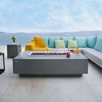 Granville Concrete Fire Pit 60" x 27" Outdoor Patio Firepit Includes Lava Rocks Modern Fire Pits & O...