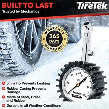 TIRETEK Tire Pressure Gauge for Cars (0-60 PSI, ANSI Certified) Air Pressure Gauges for Tires - Car Accessories for Men, Accurate Automobile Analog Circular Dial Low PSI Checker Tester