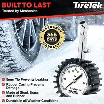 TIRETEK Tire Pressure Gauge for Cars (0-60 PSI, ANSI Certified) Air Pressure Gauges for Tires - Car Accessories for Men, Accurate Automobile Analog Circular Dial Low PSI Checker Tester