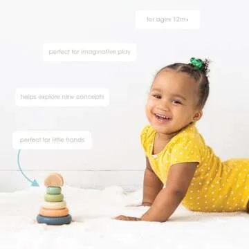 Pearhead Wooden Stacking Rainbow Toy, Baby and Toddler Ages 12+ Months Montessori Toy, Interactive Stackable Rings Learning Toy, Baby Girl or Baby Boy Nursery Accessory