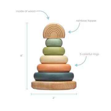 Pearhead Wooden Stacking Rainbow Toy, Baby and Toddler Ages 12+ Months Montessori Toy, Interactive Stackable Rings Learning Toy, Baby Girl or Baby Boy Nursery Accessory