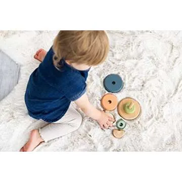 Pearhead Wooden Stacking Rainbow Toy, Baby and Toddler Ages 12+ Months Montessori Toy, Interactive Stackable Rings Learning Toy, Baby Girl or Baby Boy Nursery Accessory