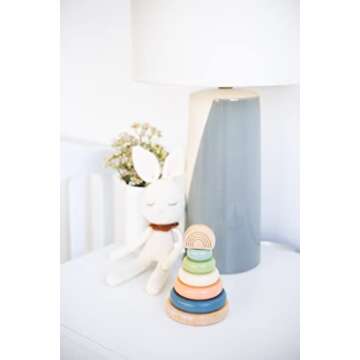 Pearhead Wooden Stacking Rainbow Toy, Baby and Toddler Ages 12+ Months Montessori Toy, Interactive Stackable Rings Learning Toy, Baby Girl or Baby Boy Nursery Accessory