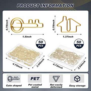 Gueevin 102 Pack Clips Office Supplies 50 Pcs House Shaped Paper Clips 50 Pcs Key Shaped Wire Paper ...