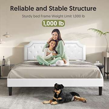 BONSOIR Bed Frame with Tufted Faux Leather Headboard