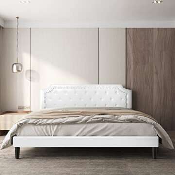 BONSOIR Bed Frame with Tufted Faux Leather Headboard