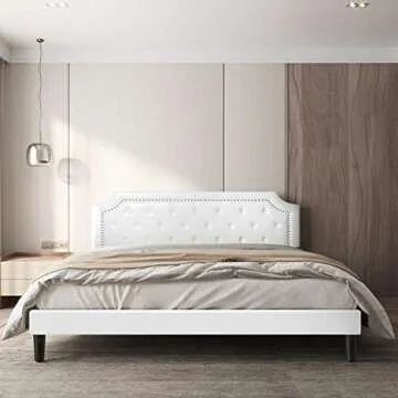 BONSOIR Bed Frame with Tufted Faux Leather Headboard