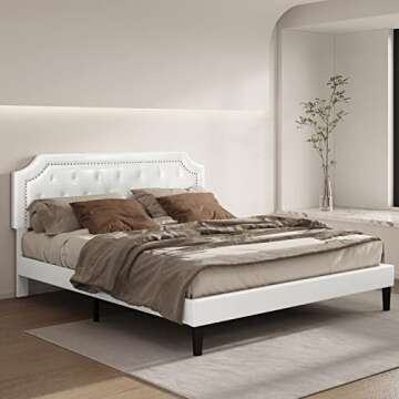 BONSOIR Bed Frame with Tufted Faux Leather Headboard