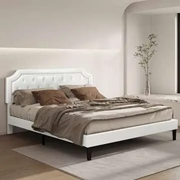 BONSOIR Bed Frame with Tufted Faux Leather Headboard