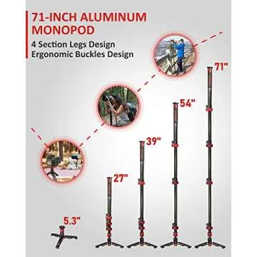 IFOOTAGE Camera Monopod Professional 71" Aluminum Telescoping Video Monopods with Tripod Stand Compatible for DSLR Cameras and Camcorders, Cobra 2 Monopod A180-II
