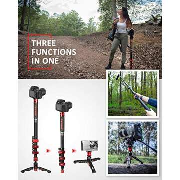 IFOOTAGE Camera Monopod Professional 71" Aluminum Telescoping Video Monopods with Tripod Stand Compatible for DSLR Cameras and Camcorders, Cobra 2 Monopod A180-II