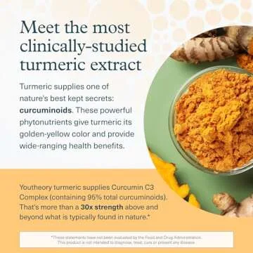 Youtheory Turmeric Extra Strength - 1,000 mg Turmeric Supplement - with 10 mg Black Pepper - Curcumin Joint Support* - Soy, Dairy & Gluten Free - 60 Vegetarian Capsules